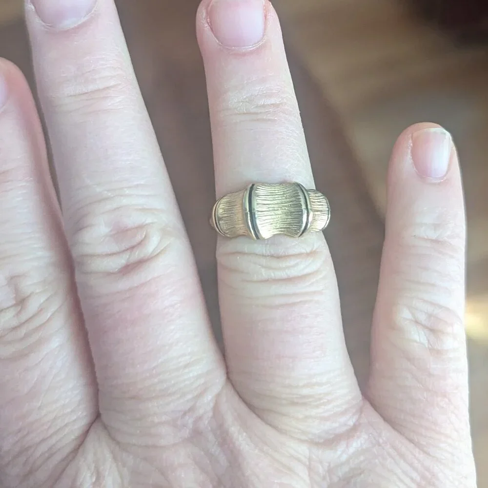 Chunky Ring 18K‎ Gold Plated 50's 60's Vintage Boho Asian Bamboo Unisex Estate